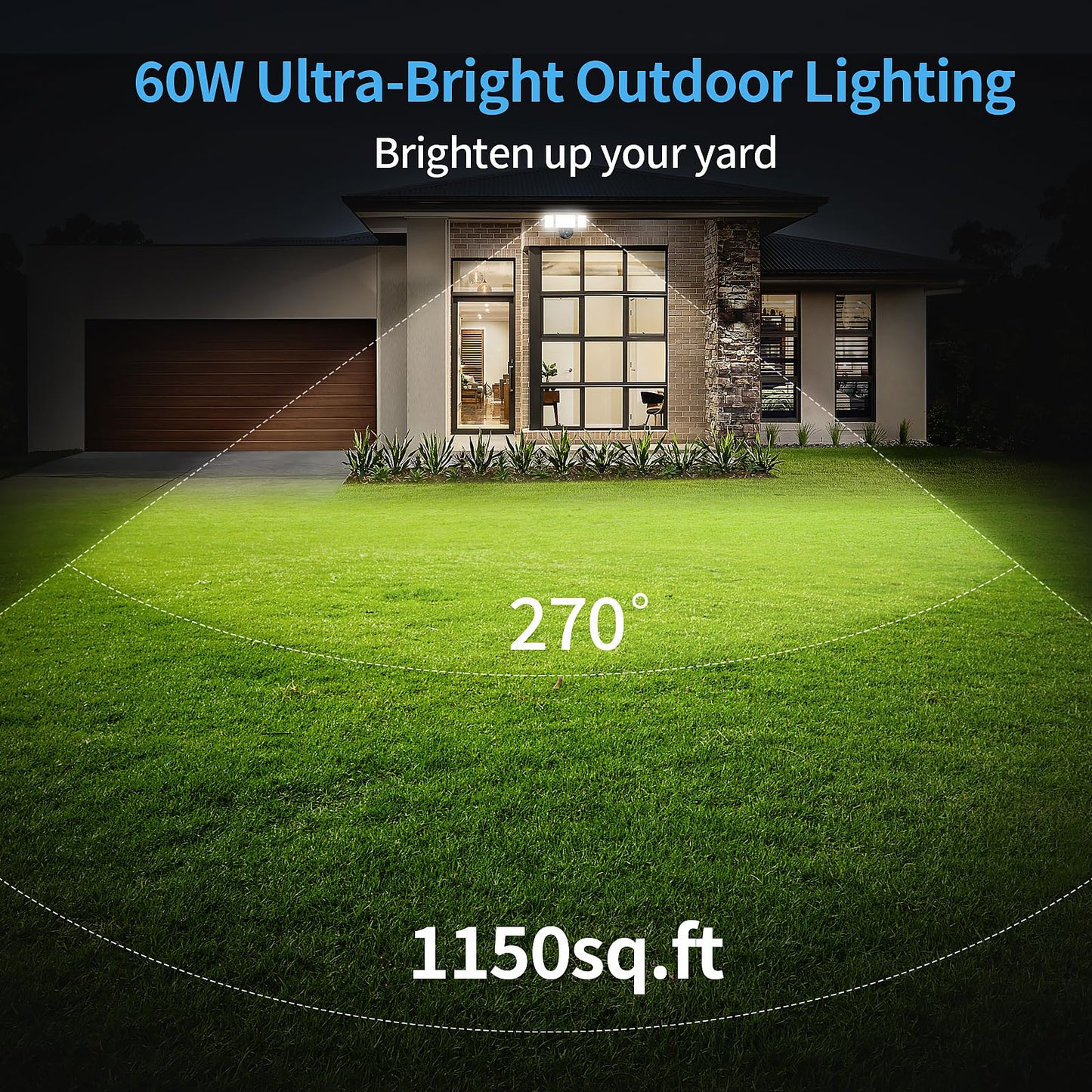 Olafus 60W Flood Light, IP65 Waterproof, 6000LM, Dusk to Dawn Outdoor Lighting, Black, Model BDB50D-3