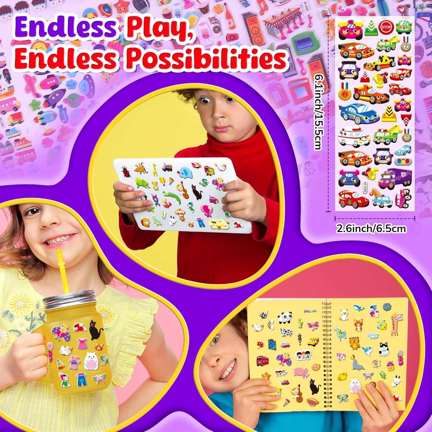 Sinceroduct Stickers for Kids,3D Puffy Sheets with 3200+ Children Stickers,64 Different Themed Sheets: Animals, Sea Life, Dinosaurs, Letters, Crafts, Rewards, Party for Teachers Parents Ideal Gifts