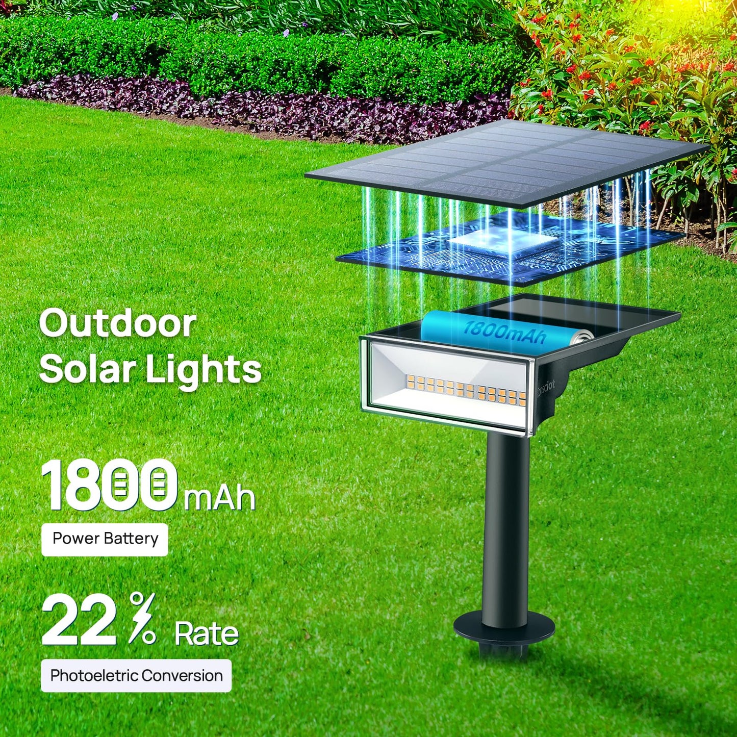 Consciot Solar Lights Outdoor,3000K Warm White Solar Spot Lights, Solar Spotlights Outdoor IP65 Waterproof, Solar Landscape Lights for Yard Tree House,8 Pack