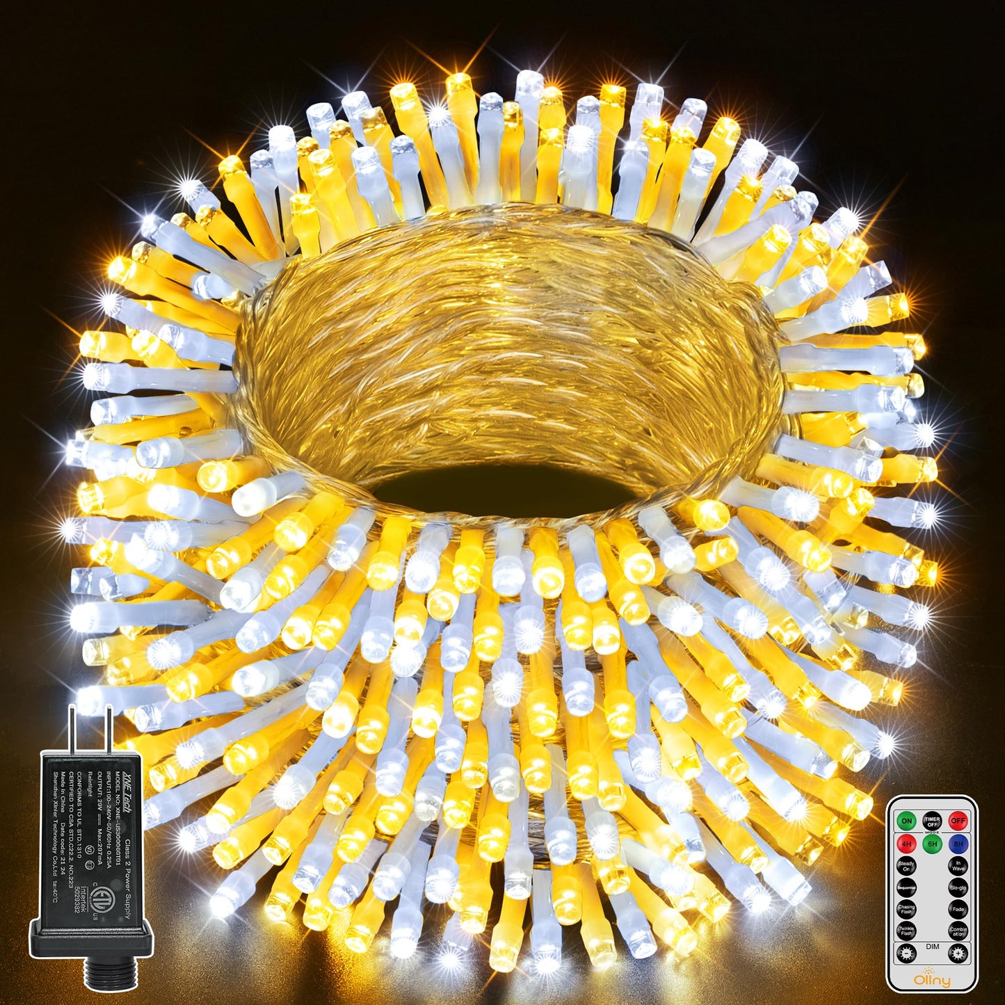 Ollny Warm White And Cool White Christmas Lights Waterproof  400Led 131Ft String Lights With Remote 3 Timer  Plug In 8 Modes Fairy Light For Xmas Tree Indoor Bedroom House Decorations