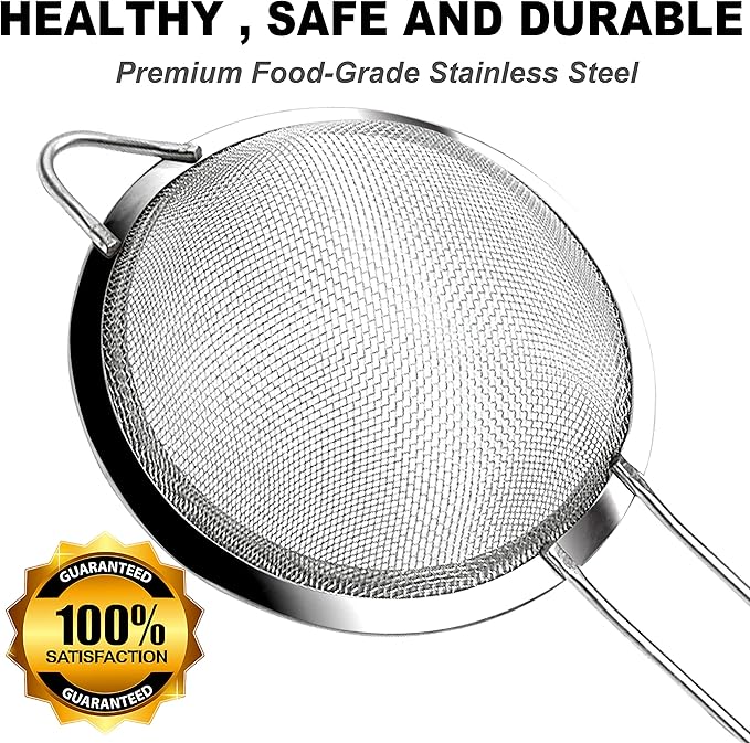 Anaeat Fine Mesh Strainers - Premium Stainless Steel Colander Sieve Sifters, with Durable Mesh and Sturdy Handle, Excellent for Sifting Dry ingredients, Flour, Pastas, Rice, Tea (7.09"）