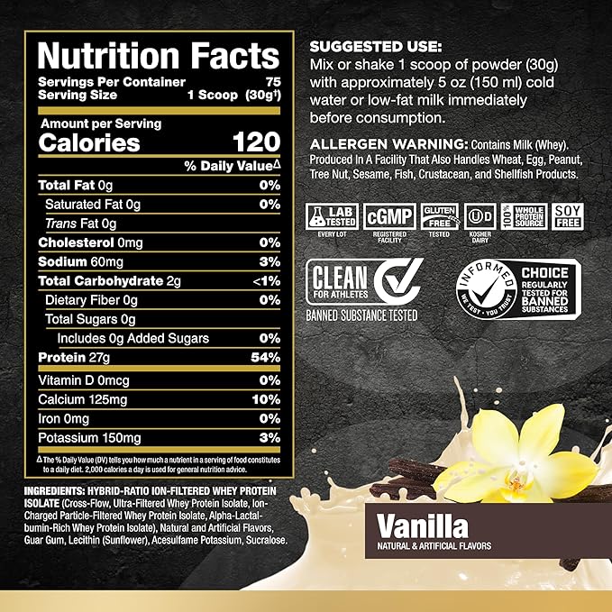 ALLMAX Nutrition - ISOFLEX Whey Protein Powder, Whey Protein Isolate, 27g Protein, Vanilla, 5 Pound