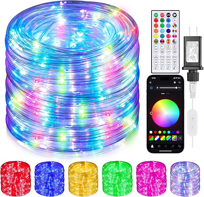 Hozplex 99ft Rope Lights for Outside, 300 LED String Light Outdoor Waterproof Plug in with Remote & APP Control, 16 Millio...