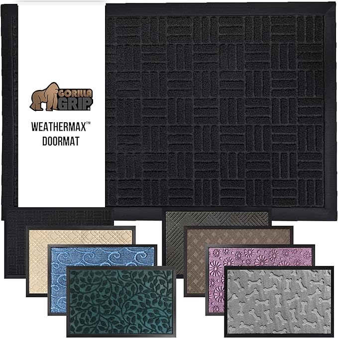 GORILLA GRIP 100% Waterproof All-Season WeatherMax Doormat, 72x24 Runner, Durable Natural Rubber, Stain and Fade Resistant, Low Profile, Indoor Outdoor Door Mats, Easy Clean Entrance Mat, Black Maze