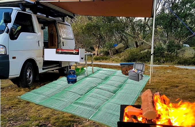 BalajeesUSA Outdoor Rug - 6x9 Green, Reversible Recycled Plastic Straw Outdoor Patio Rugs Clearance Waterproof Large RV Camper Mats 7216