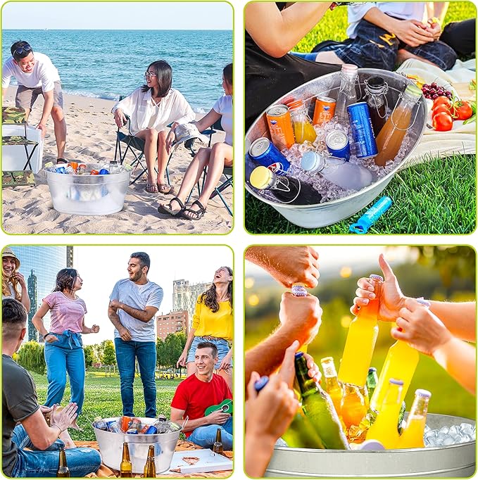 Large 6-Gallon Galvanized Tin Beverage Tub with Handle, Rust-Resistant Metal Beer Bucket for Ice, Drinks and Beer Bottles, Lightweight and Durable, 20x14x10 inches (Pack of 2)