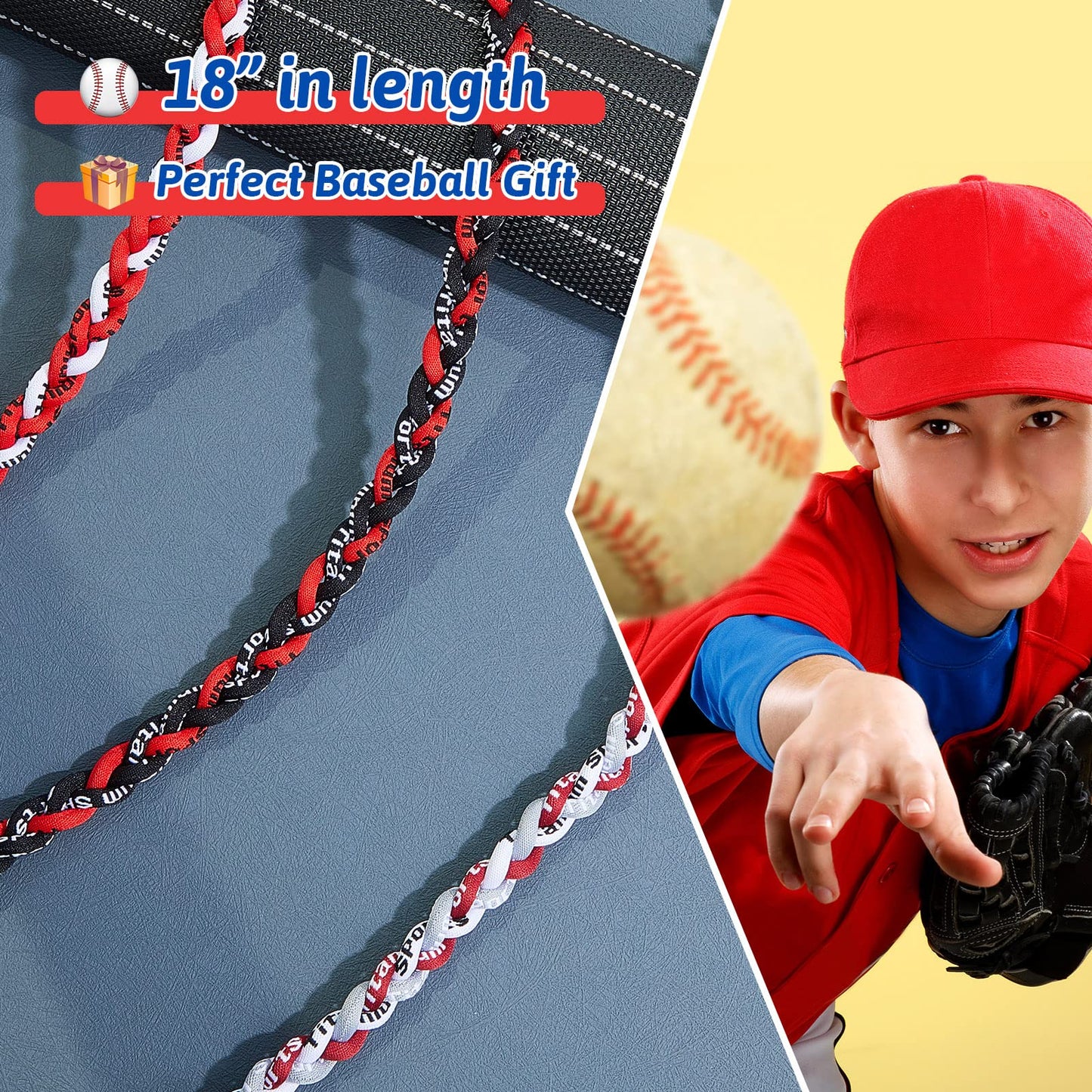 Junkin 12 Pcs Baseball Necklaces Three Braided Rope Titanium Necklace for Team Gifts Boys Men Player Softball Fans Sports (Styli