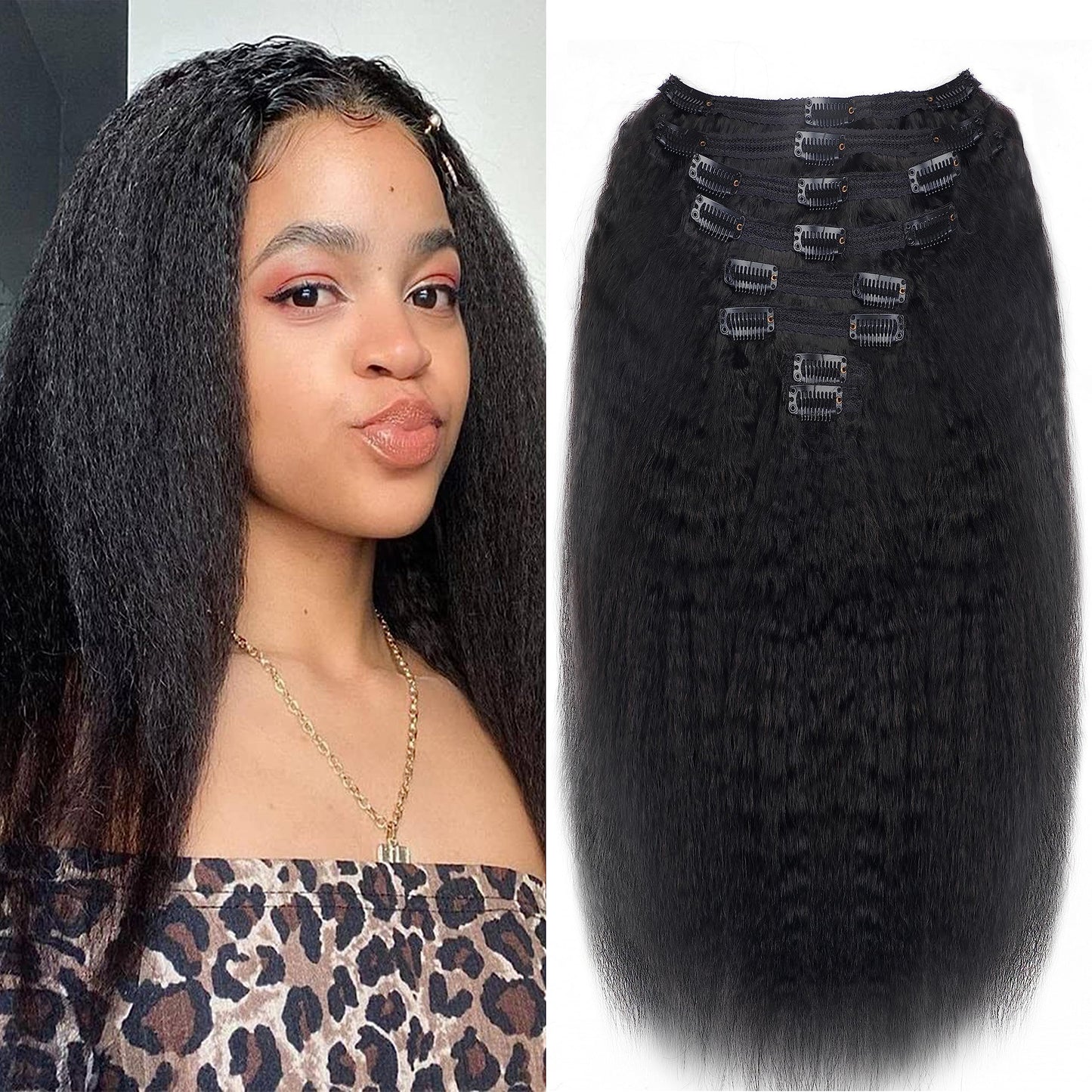 Mihugass Clip in Hair Extensions Real Human Hair Clip Ins 100% Unprocessed Brazilian Virgin Hair Clip on Hair Extensions Kinky S