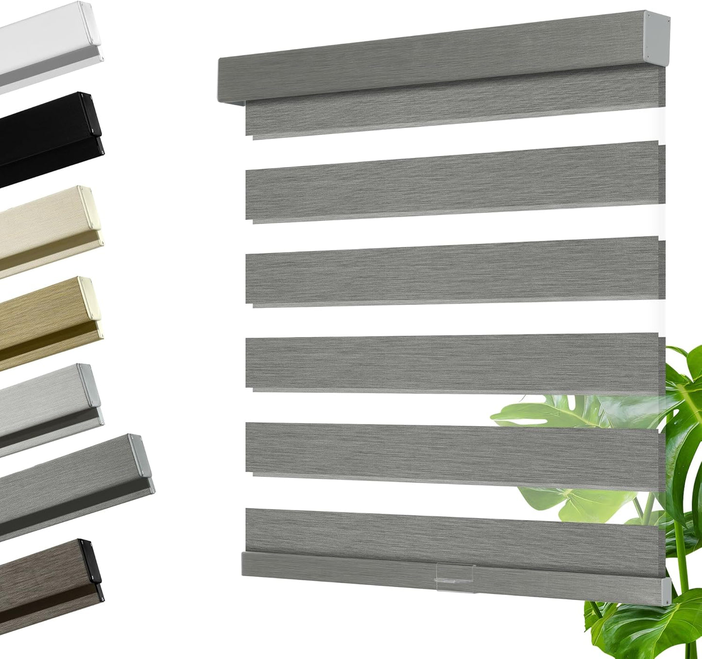 Cordless Zebra Blinds for Windows, Blackout Interior Blinds,Easy to Install,UV Protection,for Offices and Home,Custom Roller Shades, Mousse Grey,53" W x 48" H