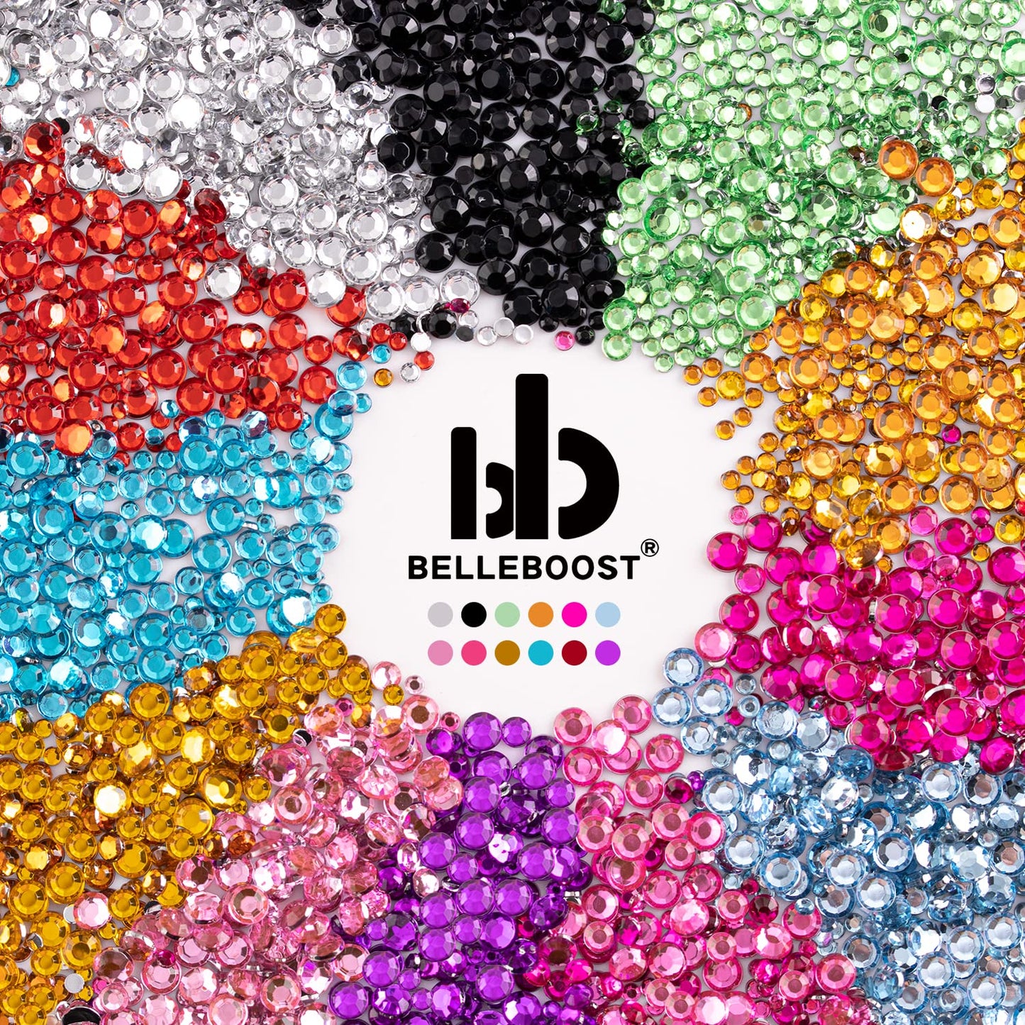 Two Packs of Flatback Rhinestones 4520 Pcs Colorful Nail Art Rhinestones Flatback Crystal Colorful+Rose Gold Rhinestone with Pic
