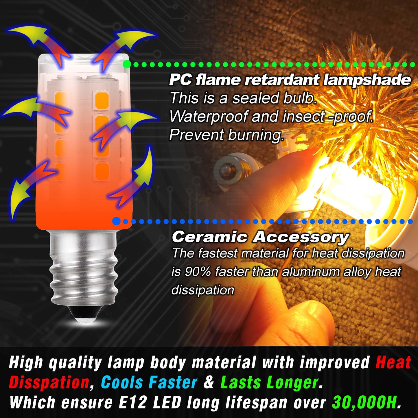 2W C7 E12 Led Salt Lamp Replacement Bulb 300Lm Warm White 2700K 120V E12 Candelabra Base For 25W-40W Himalayan Salt Lamp Night Light Chandelier Christmas Lighting Dryer Refrigerators Bulb  2 Pack