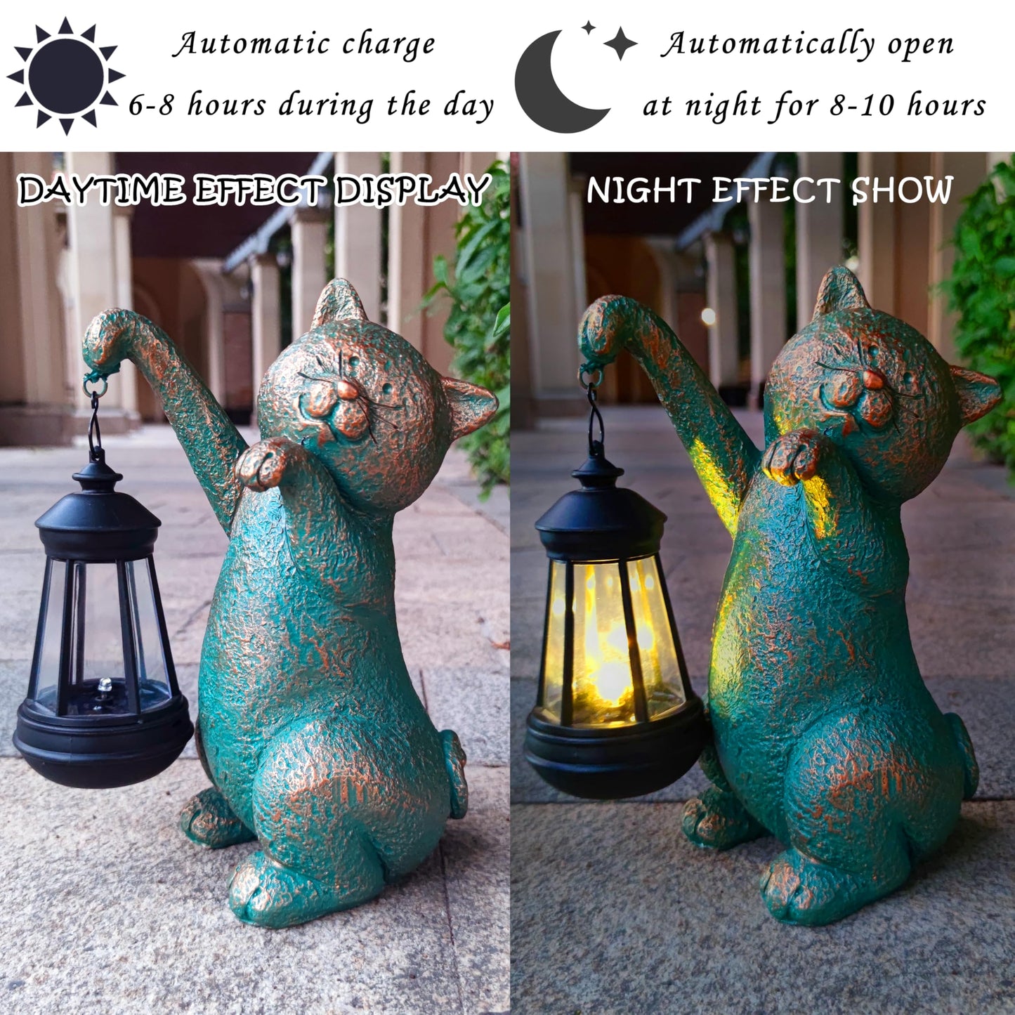 Rctticuu Cat Garden Statue Outdoor D?Cor With Solar Lights Lantern Cat Solar Light Figurines Outside Decorations For Yard Lawn Patio  Balcony  Unique Housewarming Gifts