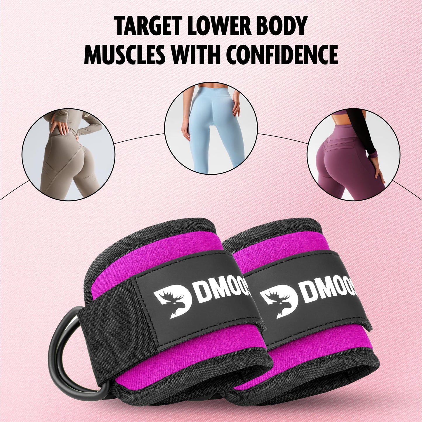 DMoose Ankle Strap for Cable Machine - One Size Fit with Premium Padding, Glute Kickback Ankle Strap, Ankle Cable Straps for Workout, Booty Workout, Leg Extension, Hip Abductors & Lower Body Exercises