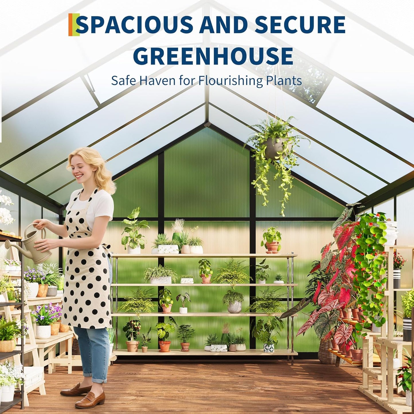 8 x 12 FT Greenhouse, Greenhouses for Outside, Polycarbonate Greenhouse with Aluminum Frame, Lockable Door and Ajustable Roof Vent for Backyard, Green Houses for Outside Garden Backyard, Patio