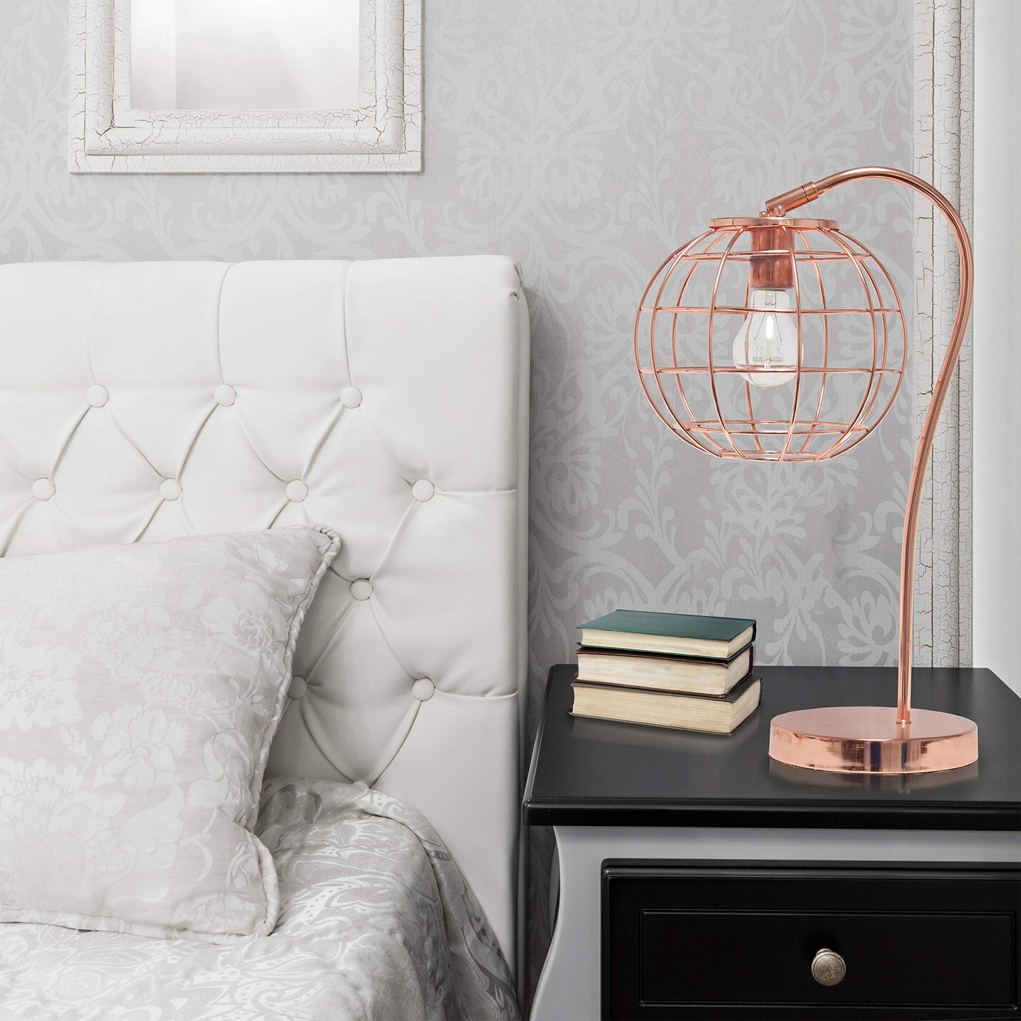 Elegant Designs LT2068-RGD Metal Table Desk Lamp, Rose Gold, Caged Design
