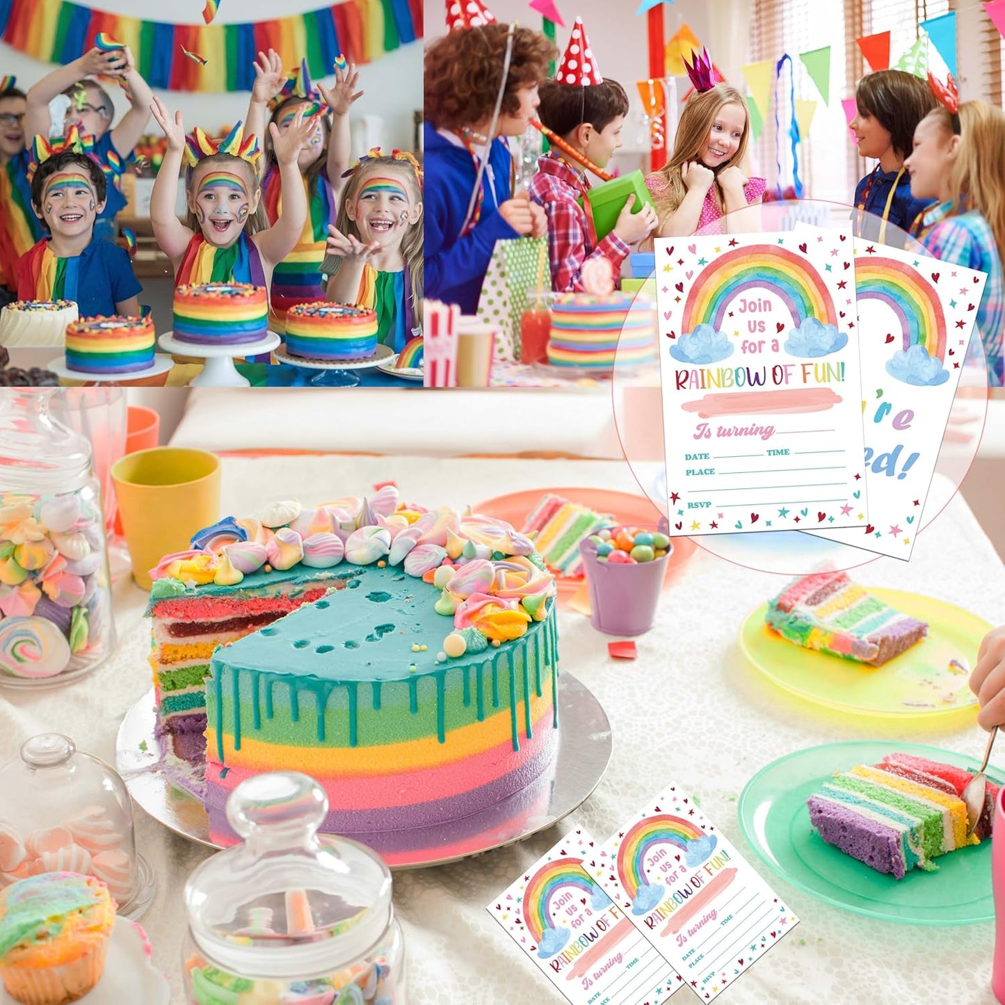 Rainbow Birthday Invitations, 20 Invitation Cards with Envelopes, Colorful Clouds Invites for Girl Party Decorations Favor Supplies - A10