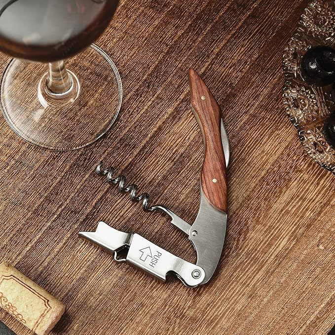 Wine Opener, Wine key, Corkscrew, Wine Bottle Opener w/Foil Cutter and Cap Remover for Servers, Bartenders, Waiters, Sommelier, Wine lover (Brown, Customize)