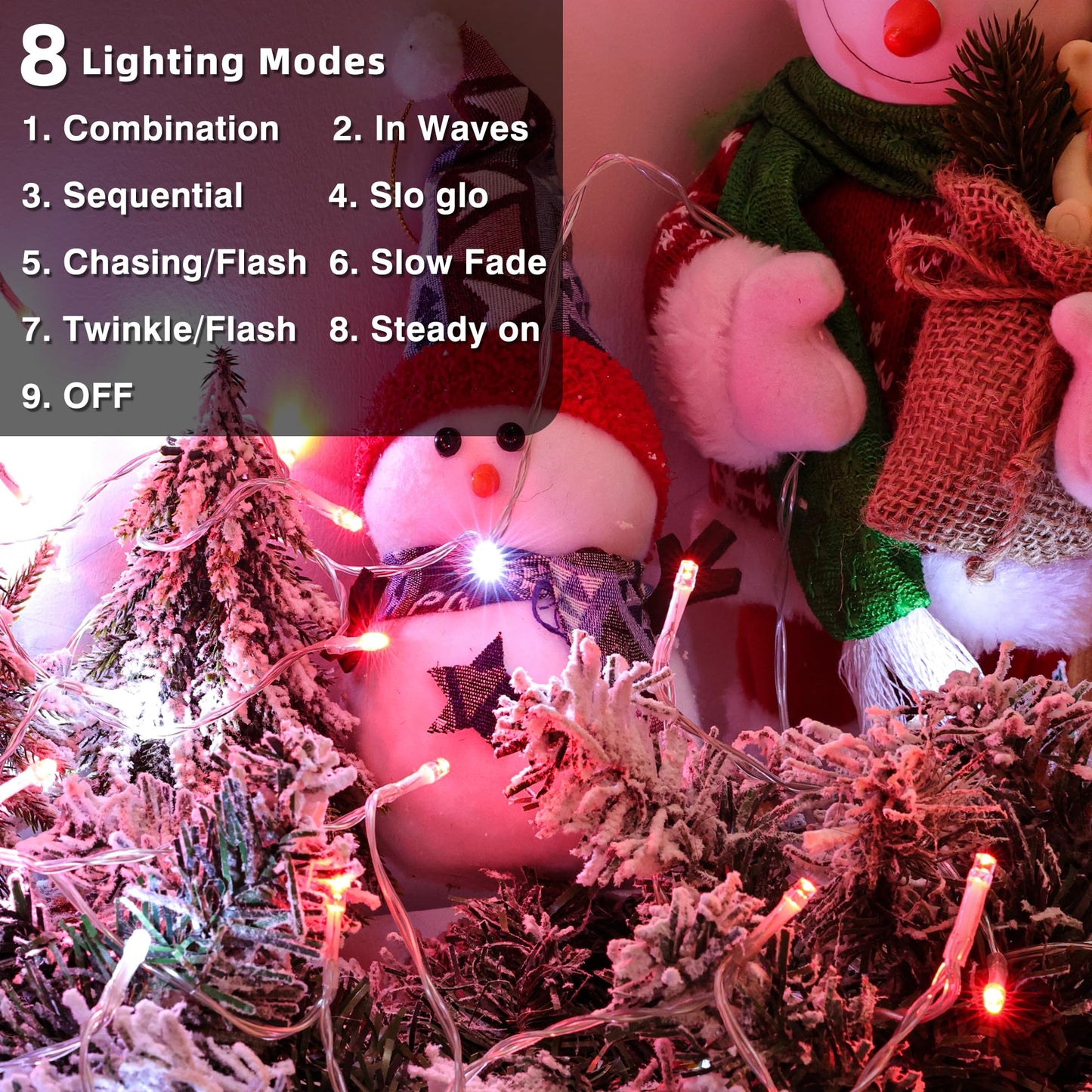 Lomotech Battery Operated Christmas Lights - 4 Pack Total 66Ft 200Leds String Lights 8 Modes Waterproof With Timer For Home  Garden  Party  Holiday  Tree Decoration (Clear Wire  Red & White)