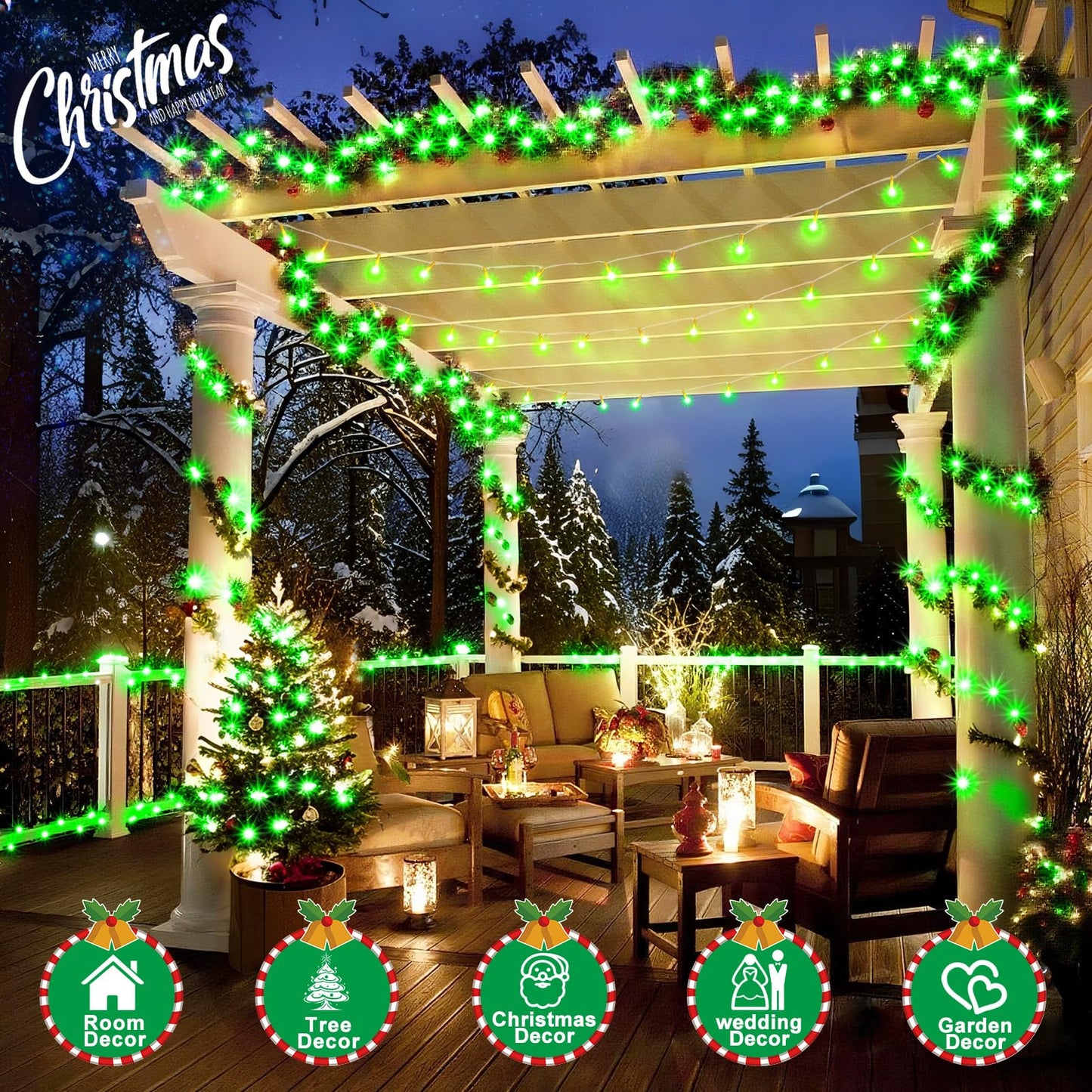 Sauirs 197Ft 500 Led Christmas Lights Outdoor String Lights With 8 Modes Timer Waterproof Fairy Light Plug In For Outside Indoor Party Xmas Palm Tree Yard Wedding Decorations(Green)