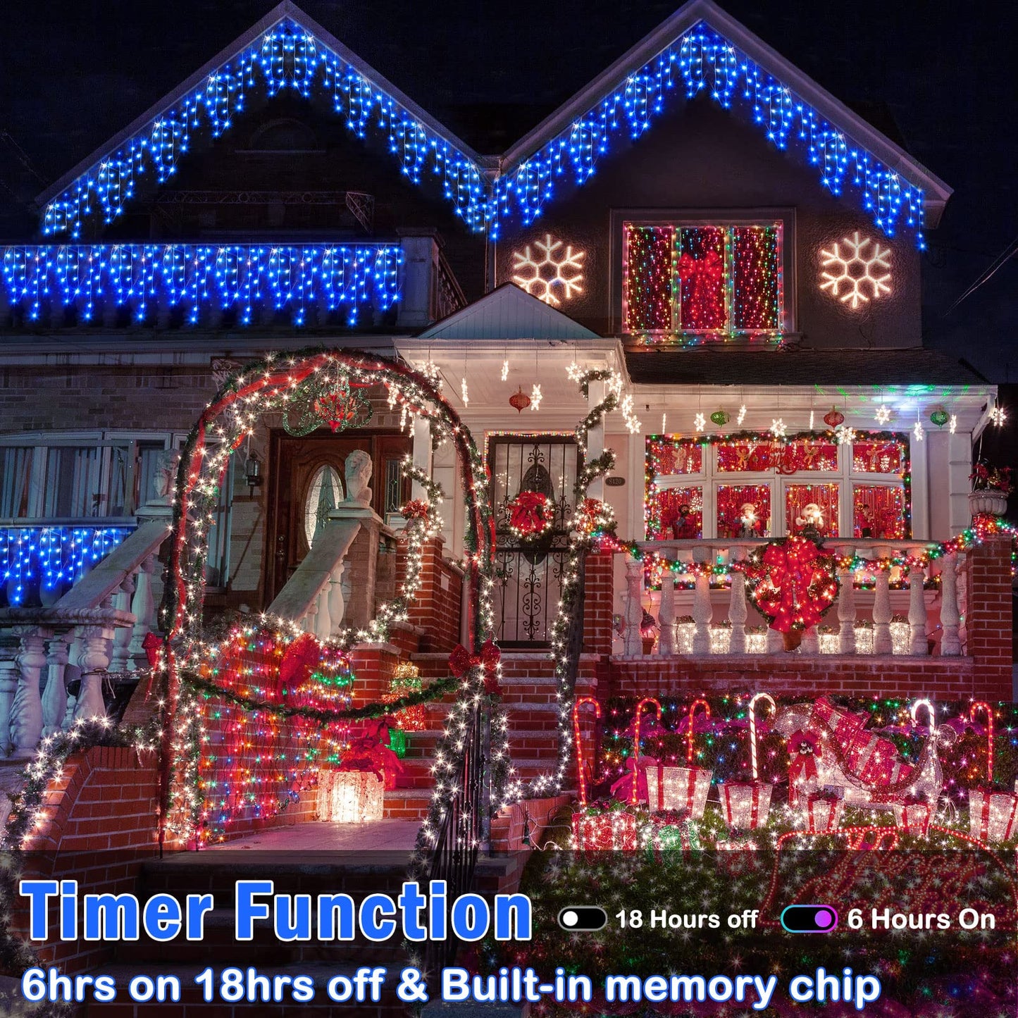 Hezbjiti Outdoor Christmas Decorations Lights, 400 LED 32.8 FT, 8 Modes, Blue, Model HB01-MNO1005-JDY