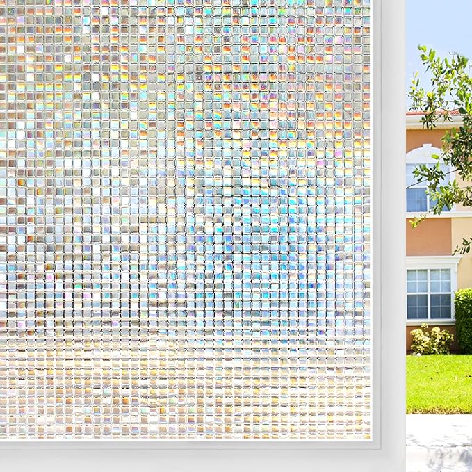 rabbitgoo Window Privacy Film Stained Glass Window Film, Mosaic Rainbow Decorative Glass Cling, Removable Static Cling Tint UV Blocking, Non-Adhesive Privacy Covering for Home, 17.5 x 157.4 inches