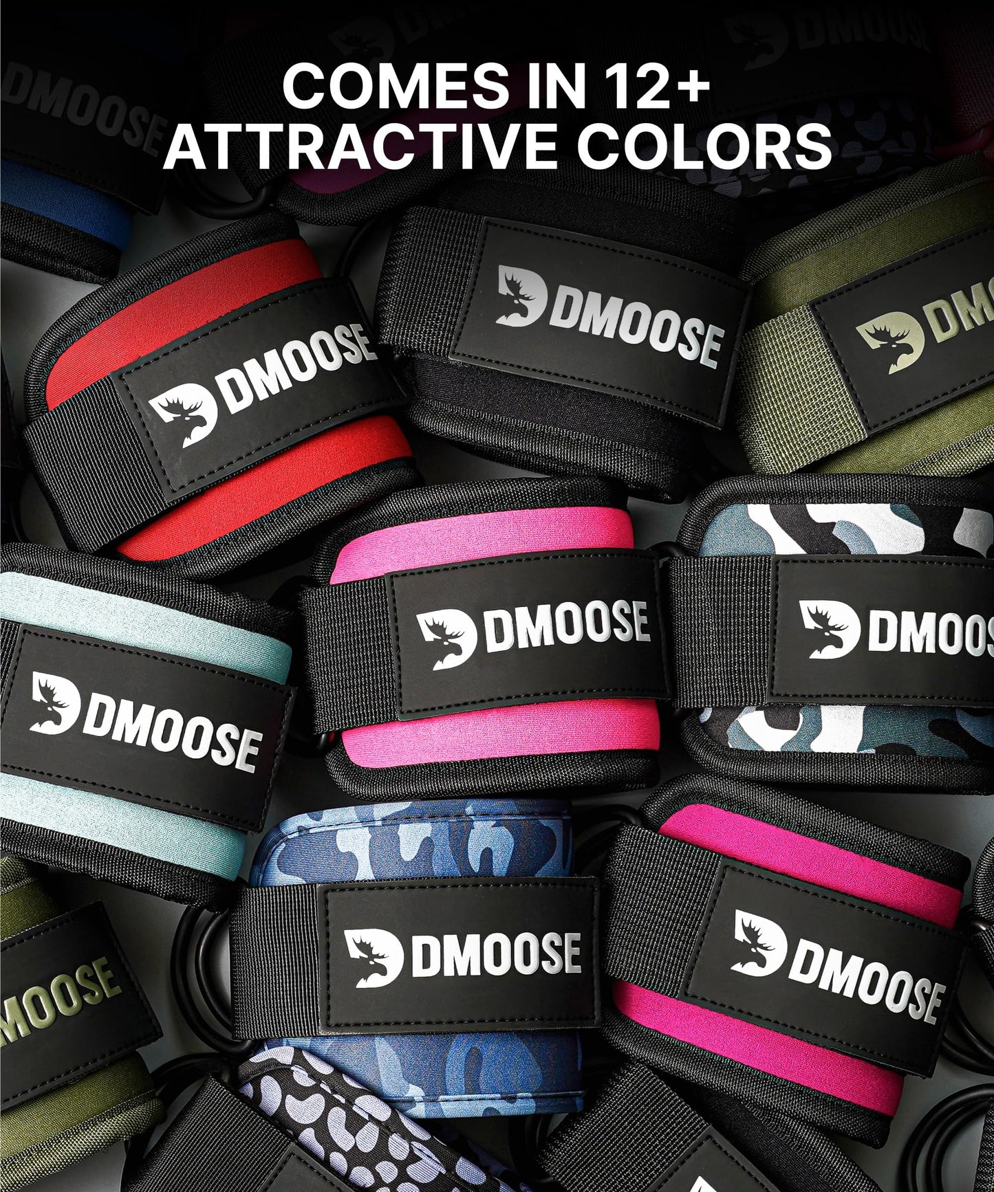 DMoose Fitness Ankle Straps for Cable Machines - One Size Fit Premium Padding, Glute Kickback Ankle Strap for Women & Men, Cable Attachments for Gym, Booty Workouts & Hip Abductors (All Red - Pair)