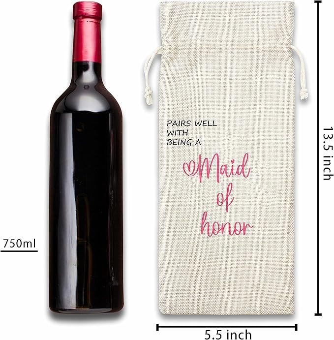 Maid Of Honor Gift Wine Bag,Gift For Wedding,Bridal Showr,Cotton linen Drawstring Wine Bag(1 Pcs) - WB016