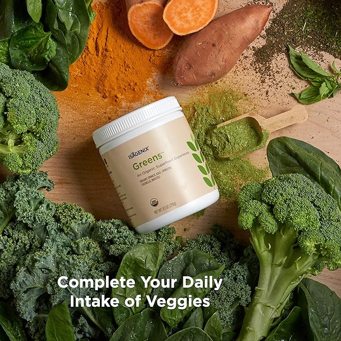Isagenix Organic Greens, Superfood Drink Mix of Phytonutrient Drink Mix with Organic Spinach, Kale, Spirulina, Chlorella, Broccoli, and More to Support Diet - 270 Grams (30 Servings)