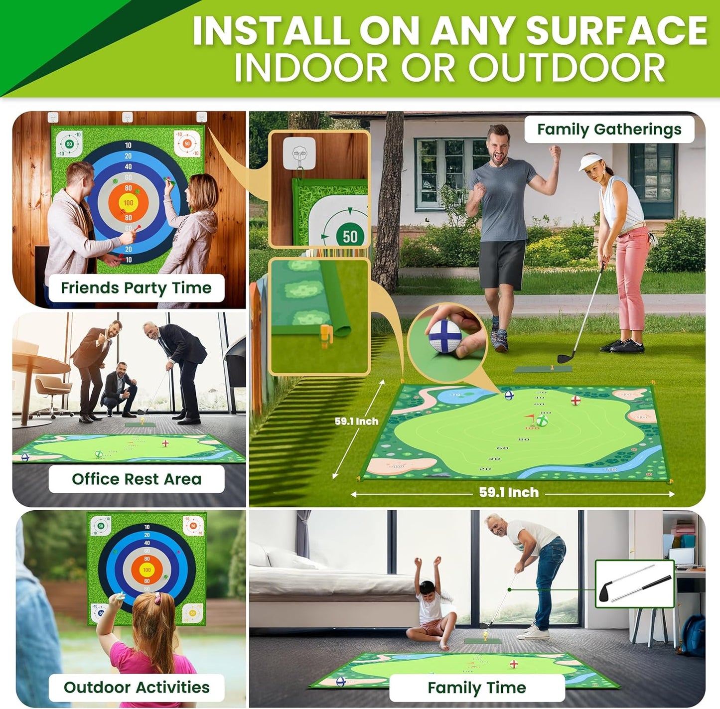 Golf Chipping Game – For Adults and Family Battle Putting Green Practice Indoor Mat Bucket Yard Outdoor Play Equipment Toys Stuff Toddler Set 30 Sticky Backyard Deal Training Sports Swing Gift
