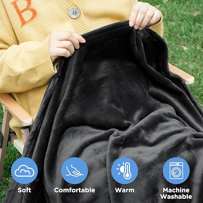 ATsense Travel Blanket Pillow, Premium 2 in 1 Soft Airplane Blanket Compact with Bag Pillowcase, Hand Luggage Sleeve and Backpack Clip - Travel Essentials for Long Trips, Flying and Car, Black