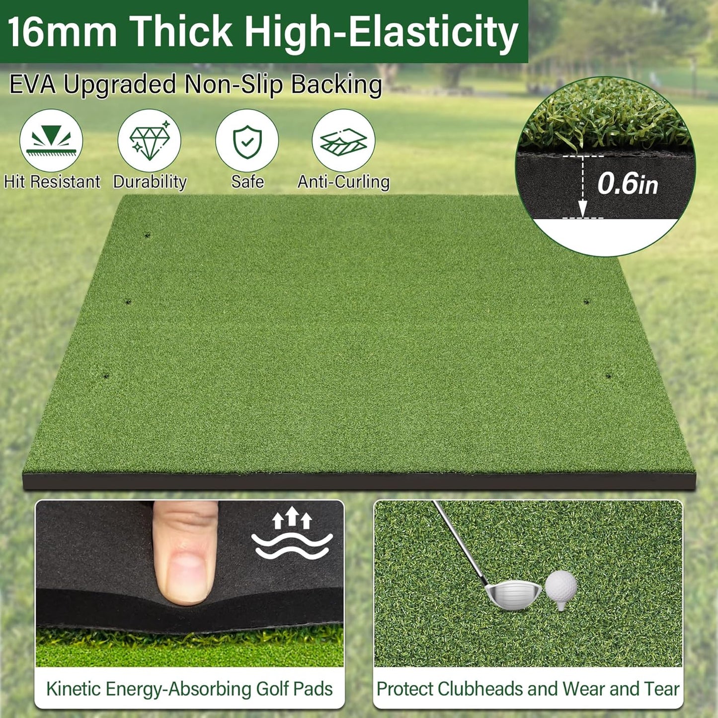 Golf Mat,Elite Golf Hitting Mats Practice Outdoor & Indoor,5x4ft Turf Driving Range Mats for Golf Simulators and Practice with 10 Balls,9 Tees,21|31mm Thickening Domivans