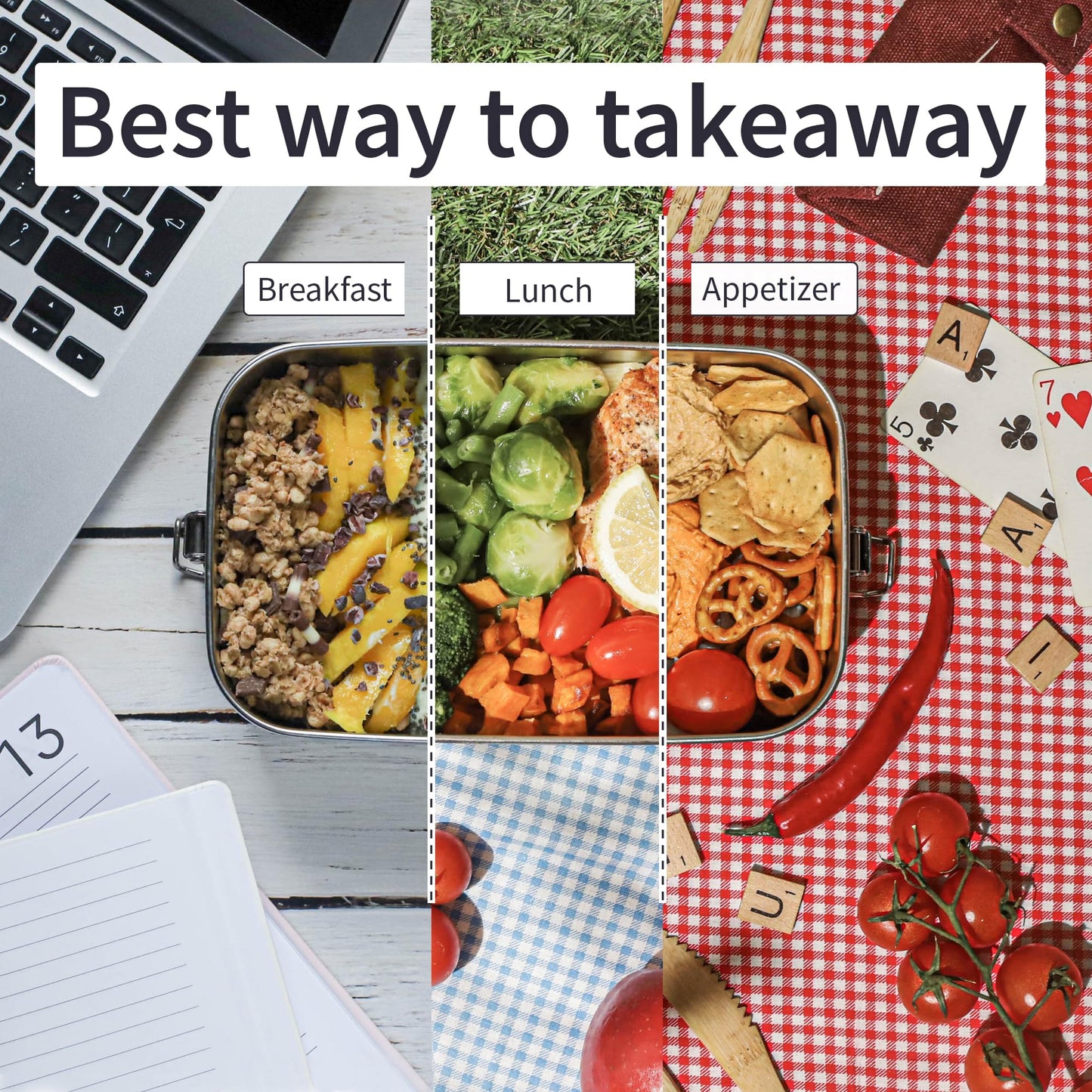 Bambaw Stainless Steel Lunch Box 40 oz, Metal Lunch Box with Adjustable Compartment, Leakproof Stainless Steel Bento, Food Grade Metal Sandwich Container