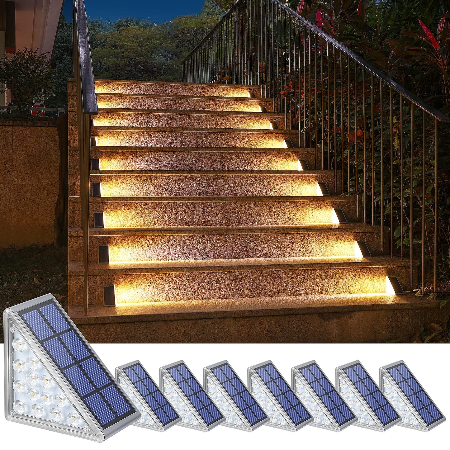NIORSUN Solar Step Lights 8 Pack, Outdoor Stair Lights Waterproof IP67 with Auto On/Off - 3000K Warm White for Steps, Stairs, Deck, Patio, Yard, Porch, Garden, Sidewalk, Front Door