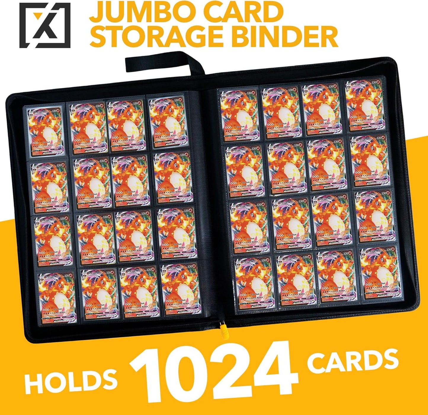 X PRO 1000+ Card Binder - Comes with 200 Card Sleeves | Compatible with TCG, Sports, MTG & More - Ringless Trading Card Binder | 1000 Pockets (Orange)