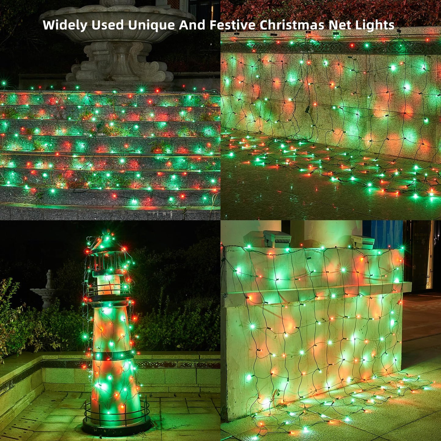 Dirnun LED Christmas Net Lights, 160LED, 5ftx7ft, Waterproof, Red and Green, Model HO-160/4N, for Outdoor Indoor Holiday Decor