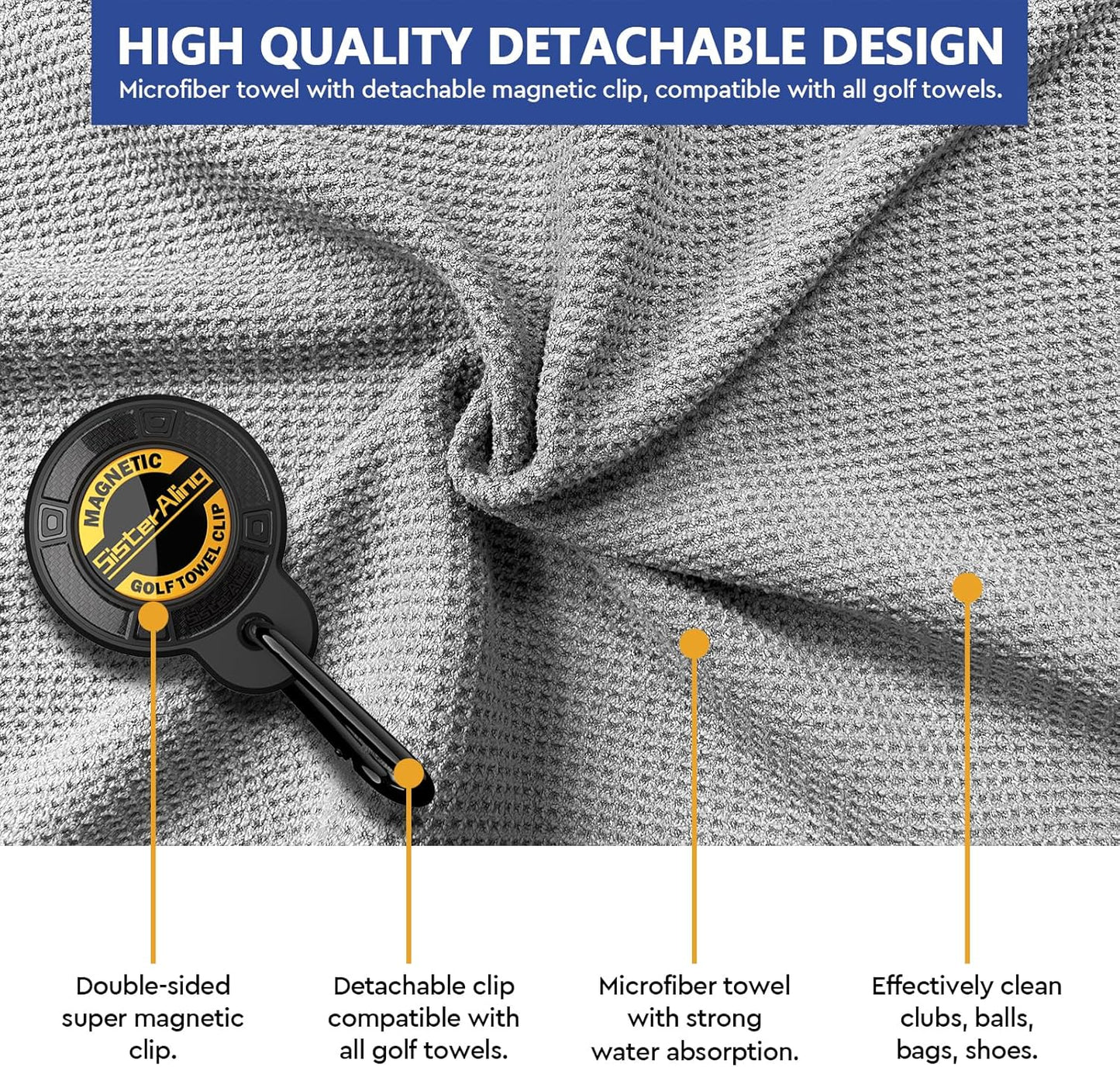 Magnetic Golf Towel Clip Set - Strong Magnet Hold, Removable & Easy Clean, Men's Golf Gift