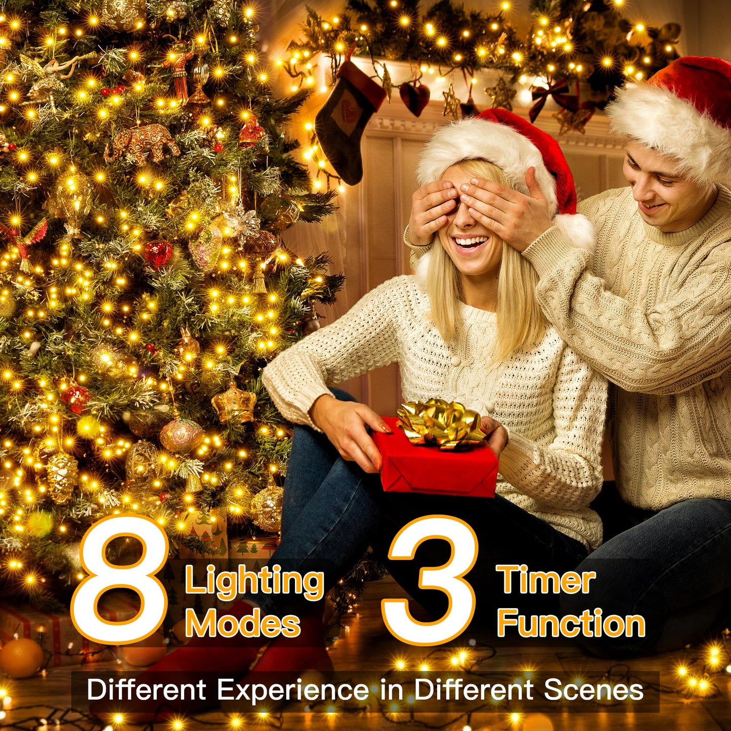 Ollny 500Led Christmas Lights, 164Ft Warm White Outdoor Tree Lights, Ip44 Waterproof, 8 Modes With Remote Timer, Model Hg-29V500C