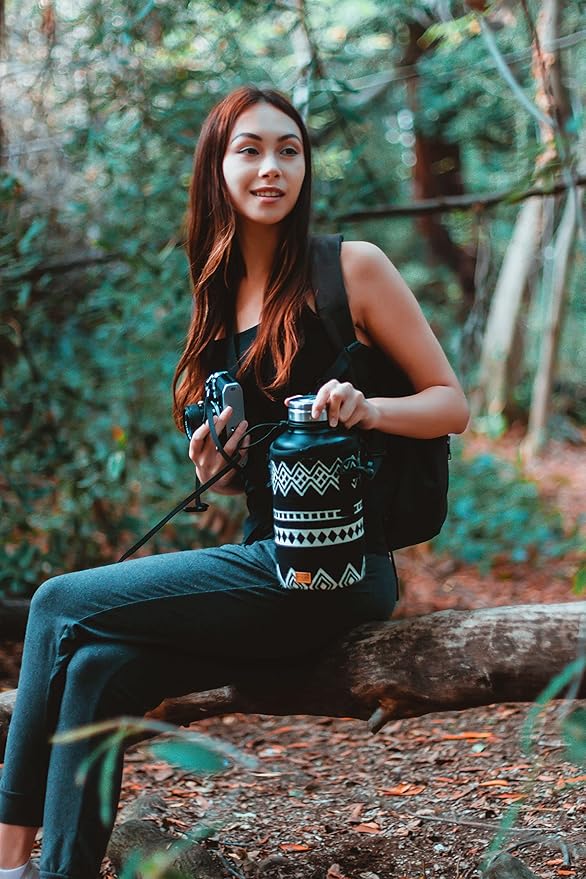 Water Bottle Holder w/Strap | Bottle Sleeve Carrier for Walking, Backpacking | Hydro and Iron Flask Sling Bag | Bottle Protector for Beer Water Coffee | Camping Accessories (64 oz, Obsidian Black)