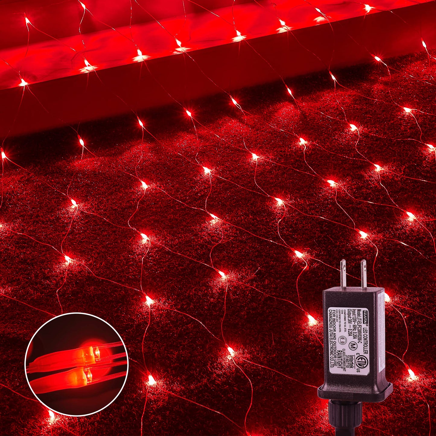woohaha Outdoor Christmas Net Lights, 192 LED, 9.8FTx6.6FT, 8 Lighting Modes, Red, Model QX-U-O-N-192-R-C