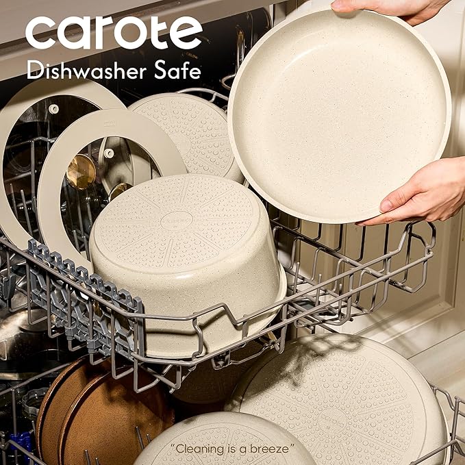 CAROTE 23PCS Pots and Pans set Non Stick, Ceramic Cookware Set, RV Kitchen Cooking Set Removable Handles, Oven Safe, Induction Coolware, Non-toxic Kitchen Cooking Set, PFAS and PFOA Free