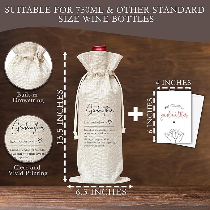 Godmother Gifts Wine Bag & Card, Godmother Proposal Gifts, Wine Bag For God Mother Aunt, Godmother Definition Wine Bag For Baby Shower Baby Announcement Baptism, Will You Be My Godmother Gifts -06