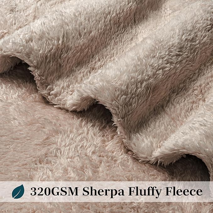 PAVILIA Sherpa Throw Blanket for Couch Sofa, Taupe Tan Fluffy Warm Plush Blanket for Twin Bed, Cozy Super Soft Lightweight Throw, Fuzzy Decorative Blanket, All Season Home, 60x80