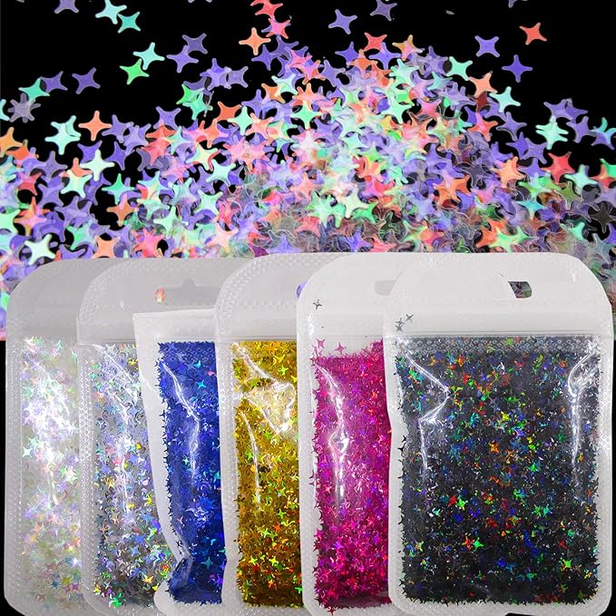 LoveOurHome 60g Holographic Star Chunky Glitter Flakes Sparkles Iridescent Stars Shapes Nail Sequins Epoxy Resin Accessori...