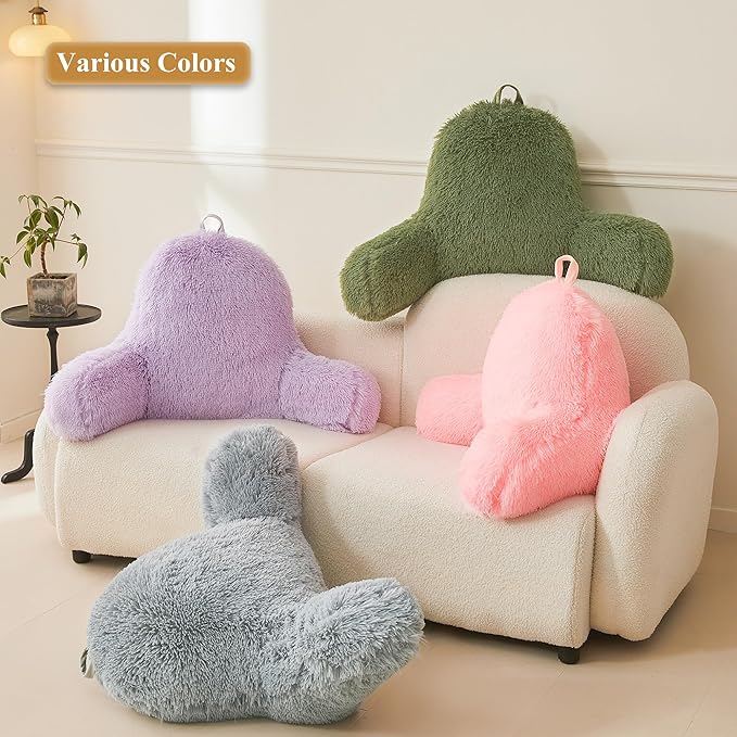 XeGe Faux Fur Reading Pillow Cover (No Filler), Fluffy Back Rest Pillow Case for Bed Sitting Up, Adults Kids Gaming Shaggy Sit Up Back Support Pillow Cover with Arms for Couch Chair Car, Aqua Ombre