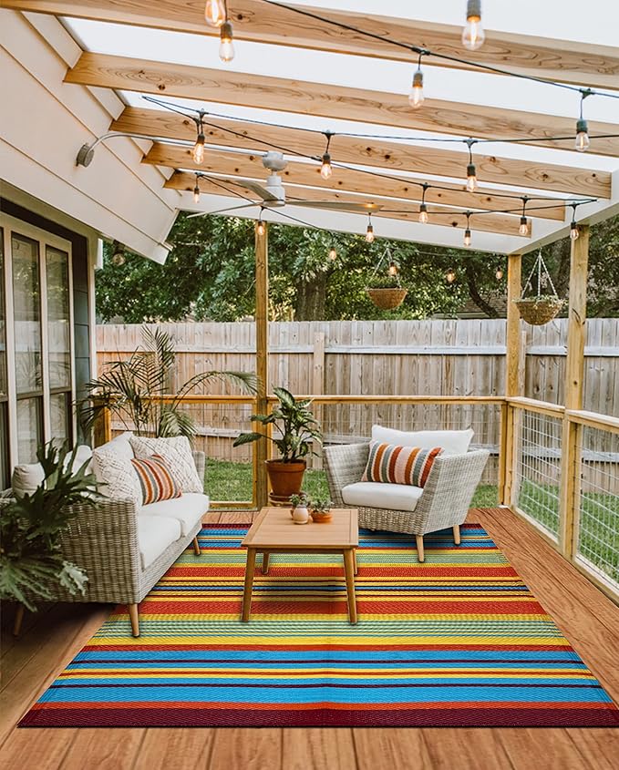 BalajeesUSA Outdoor Patio Rugs clearance 6'x9' (183 cm x 274 cm) Multi Color 20270