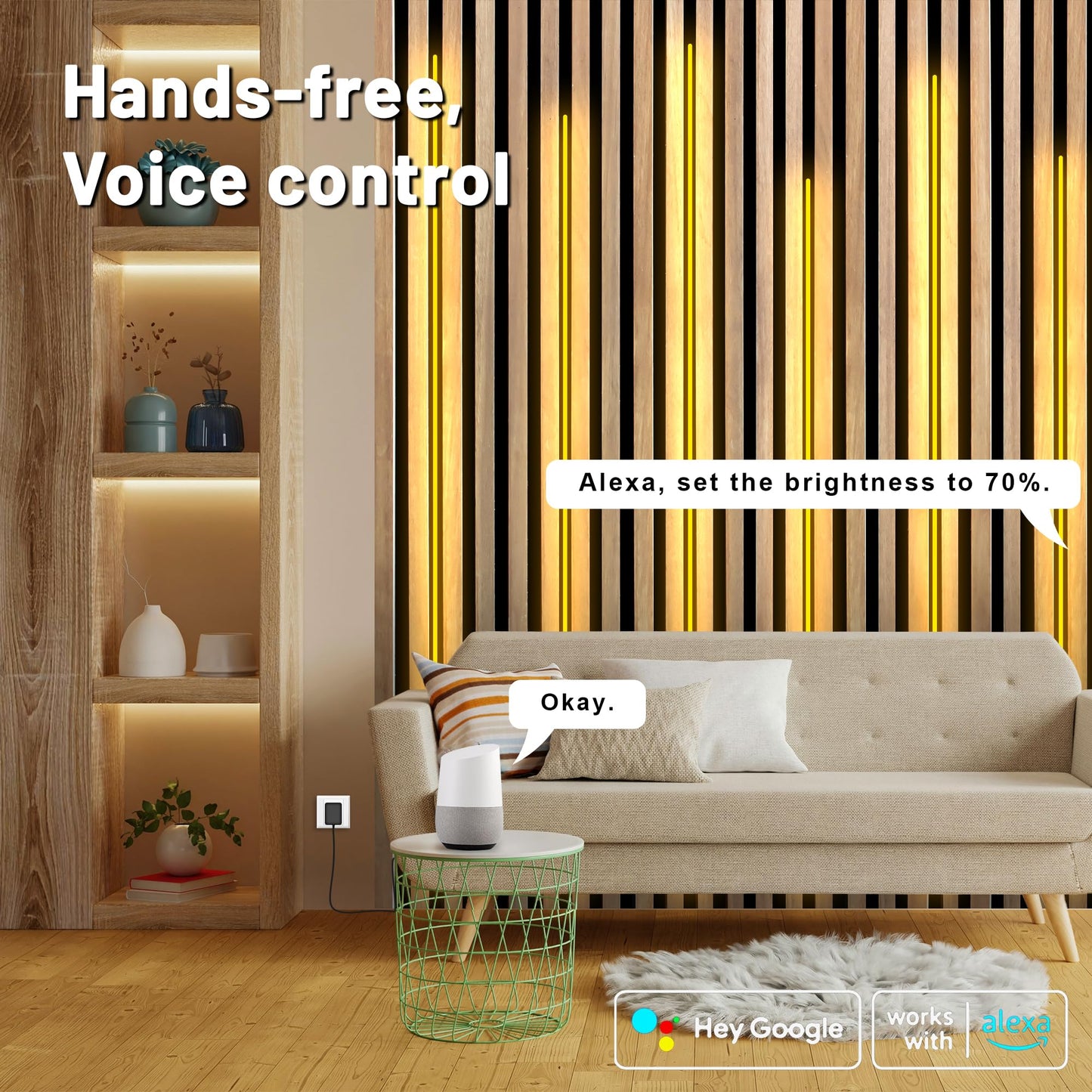 Lichaser 6 Rolls 3.28Ft Wifi Flexible Cob Led Lights For Wood Slat Wall Panels In Parallel  Acoustic Panel Led Strip Compatible With Alexa  3000K Dimmable Strip For Acoustic Panels  Shelves Lighting