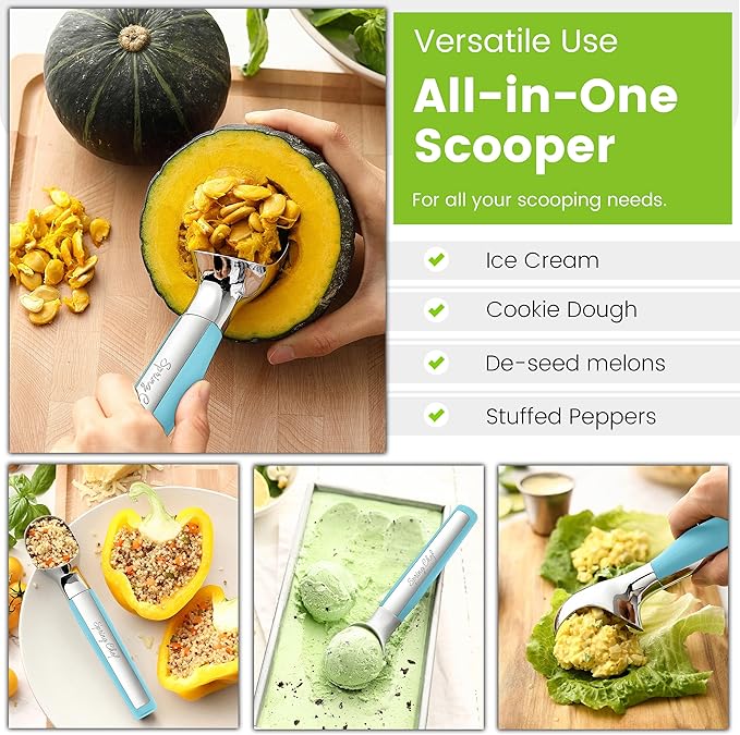 Spring Chef Heavy Duty Metal Ice Cream Scoop - Dishwasher Safe Ice Cream Scooper, Commercial Icecream Scoop Spade, Professional Kitchen Tool for Gelato, Melon, Sundae, Cookie Spoon - Aqua Sky
