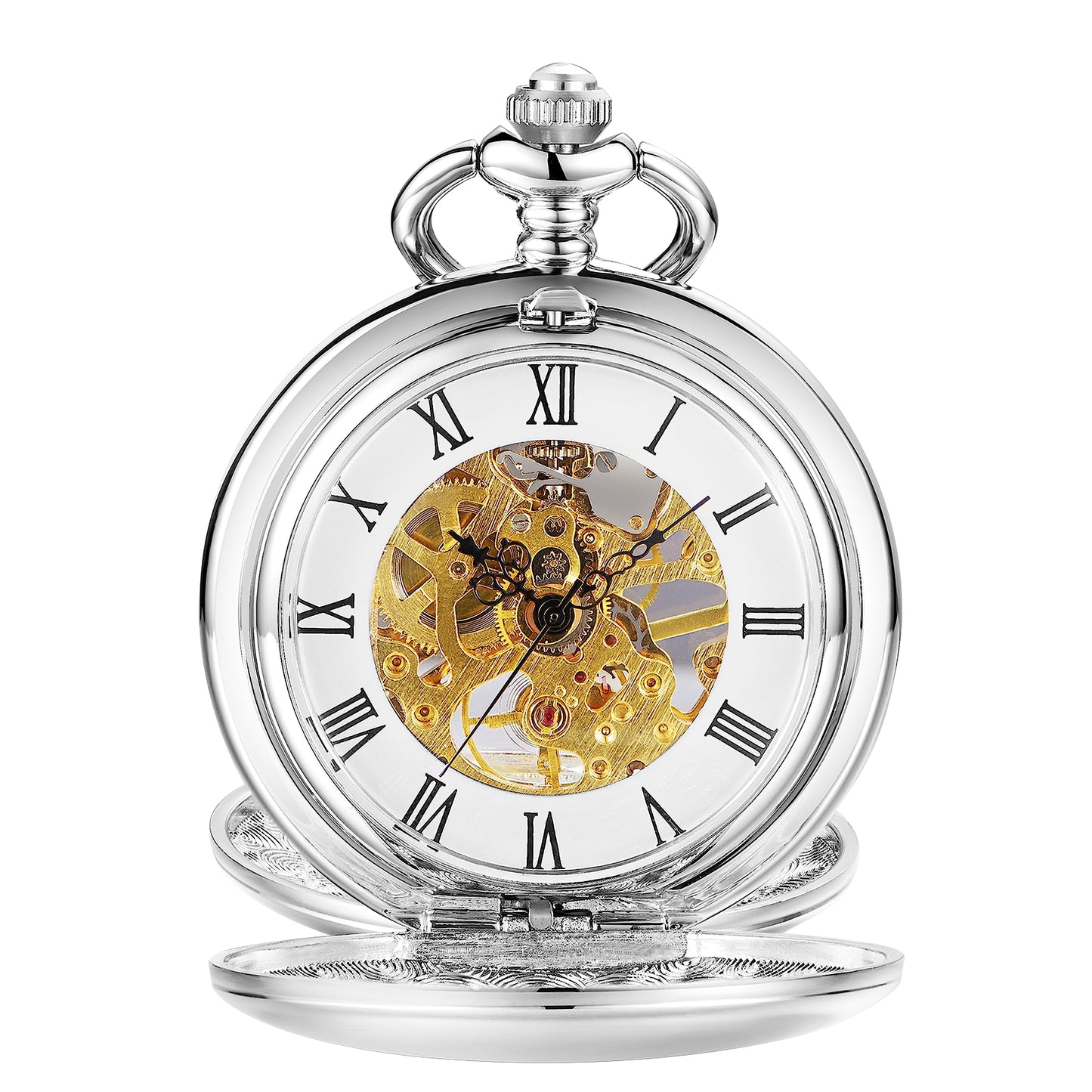 ShoppeWatch Mens Silver Pocket Watch with Chain | Hand Winding Vintage Pocket Watch | Classic Mechanical Movement Pocketwatch |