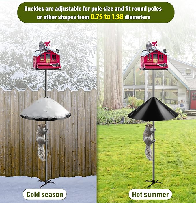 19-inch Squirrel Baffle, Squirrel-Proof for Bird Feeder Pole, Birdhouse Baffle for Shepherd's Hook in The Outdoors,Black(1 Pack)
