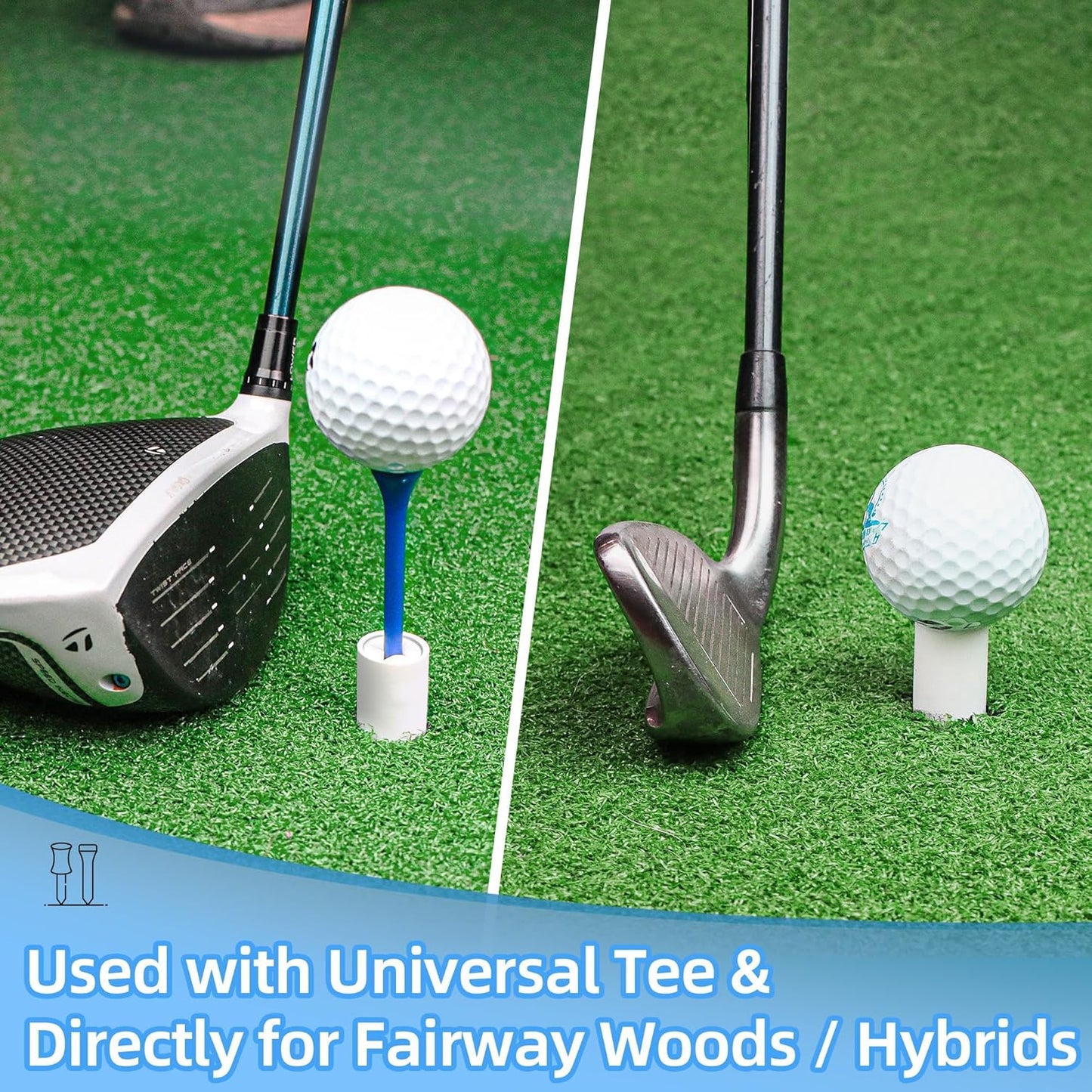 Rubber Golf Tees for Mats, Golf Tee Holder for Driving Range & Simulator, Unbreakable Golf Mat Tee - Golf Accessories for Indoor & Outdoor Practice, 6 Sizes Rubber Tees & 2 Sizes Tees (32 Pcs)
